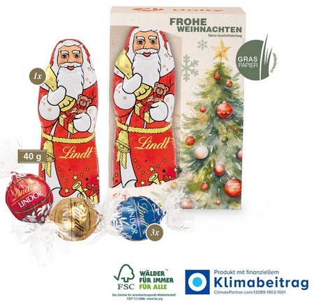 Premium-Präsent mit Lindt Weihnachtsmann Medium mit Logo