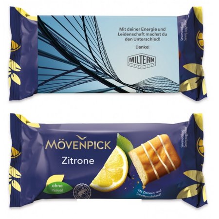 Mövenpick Mini-Cake im Werbeschuber mit Logo