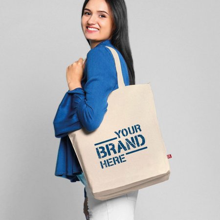 Tasche mit Reißverschluss OTTAWA 38 x 42 x 10 cm Canvas-, Bodenfalte und langen Henkeln mit eigenem Logo