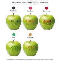 Logo Apfel grün mit Werbedruck und Logo