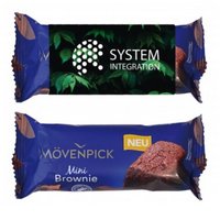 Mövenpick-Brownie im Werbeschuber mit Logo