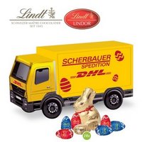 3D Präsent LKW Ostern mit Schokoladenmischung von Lindt mit Logo