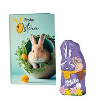 Werbekarte Visitenkartenformat Milka Mini Schmunzelhase mit Logo