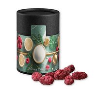 Gebrannte Mandeln Himbeere ca. 80g Biologisch abbaubare Eco Pappdose schwarz mit Logo