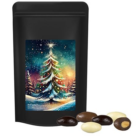 Mandel-Schoko Trio 80g in Standbeutel Midi schwarz mit Logo