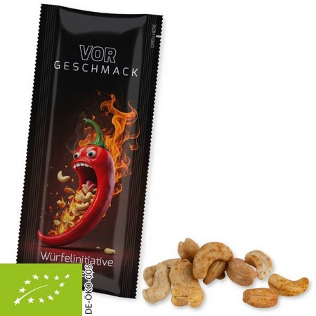 Bio Cashewkerne geröstet gesalzen mit Chilli 30g Snack Stick
