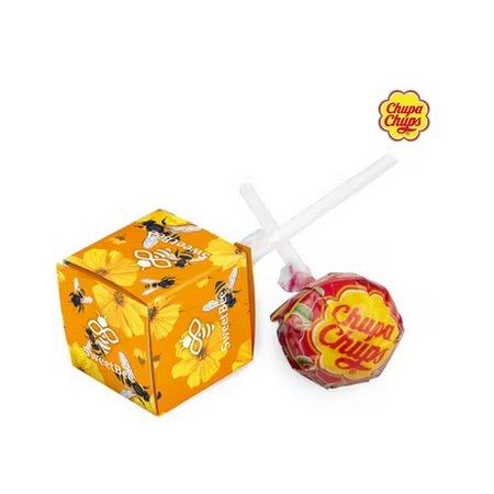 Chupa Chups Lutscher in viereckigem Karton mit eigenem Logo oder Werbung