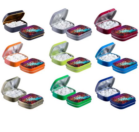 Farbvarianten Mini Klappdeckeldose mit Mini King Minze mit Logo oder eigener Werbung