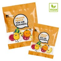 Vegane Fruchtgummis Exotic-Mix in Kompakt-Werbetüte ca. 20g bedruckt mit Logo