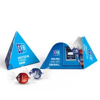 Pyramidenbox mit Lindt Lindor Kugeln individuell mit Logo oder Werbung bedruckt