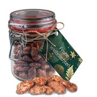 Feuergebrannte Mandeln (vegan), ca. 190g, Bonbonglas Maxi mit Werbekarte mit Logo