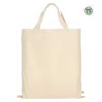 Tasche 38 x 42 cm  mit zwei kurzen Henkeln 35 cm aus Organic-Baumwolle bedruckt mit Logo