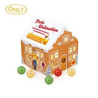 Adventskalender Weihnachtshaus classic mit Fairtrade Schokolade mit Logo
