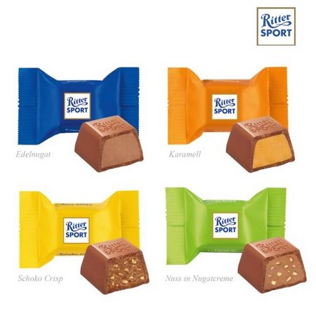 Füllvarianten 3D Präsent Container  Ritter SPORT Schokowürfel mit Logo