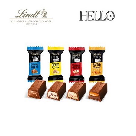 Füllvarianten 3D Präsent Transporter Lindt HELLO Minis mit Logo