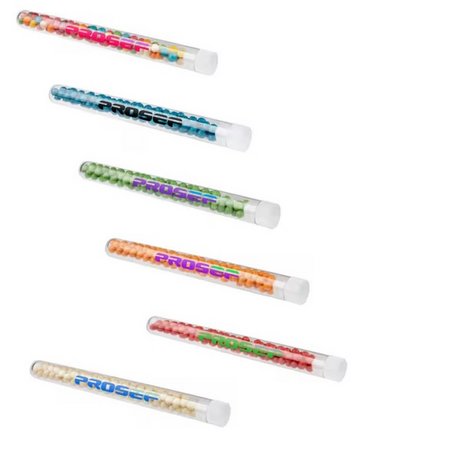 Farben Reagenzgläschen mit farbige Perlen mit Logo