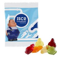 Herr Bert Fruchtgummi in kompostierbarer Verpackung bedruckt mit Logo