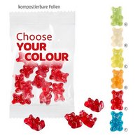 Fruchtgummi Premium Bärchen sortenrein in kompostierbares Werbetütchen 15g mit Logo