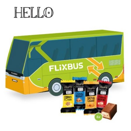 3D Präsent Bus mit Lindt HELLO Mini mit Logo