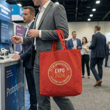 Baumwolltasche Shanghai rot mit kurzen Henkeln mit Logo