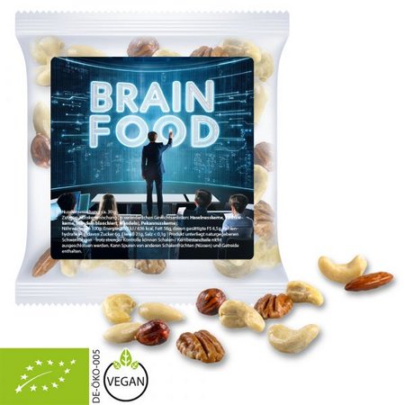 Bio NusskernMix ca. 30g Express Maxi-Tüte mit Etikett bedruckt mit Logo