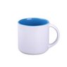 Keramikbecher Modern Art weiß/hellblau mit Kunst und eigenem Logo bedruckt