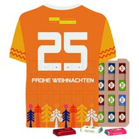 Täfelchen Adventskalender Trikot ECO Papierblister  Alpenmilch-Schokolade bedruckt mit eigenem Logo