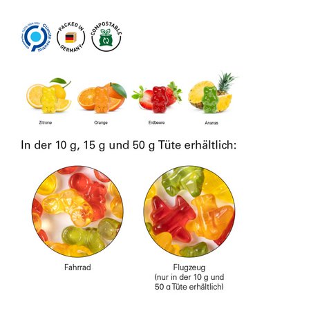 Füllvariante Minitüte 10 g Fruchtgummi Standardformen