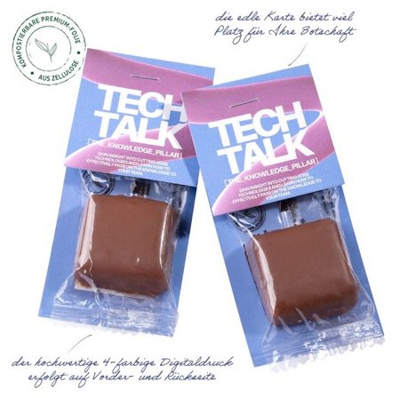Praline mit Displaykarte mit Logo