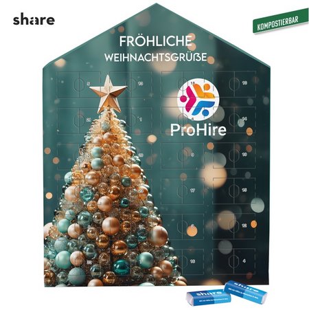 Täfelchen Adventskalender Haus share Schokolade mit Logo
