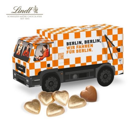 3D Präsent LKW Lindt Herzen mit Logo