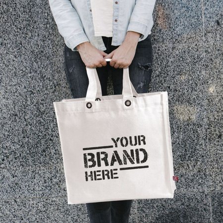 Macau Baumwolltasche natur 40 x 40 x 7 cm mit kurzen Henkeln mit Logo