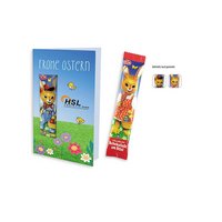 Osterkarte mit Schoko-Lolly, 1 Stück bedruckt mit Logo