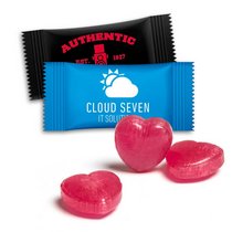 Herzbonbons im Flowpack mit Werbung oder Logo