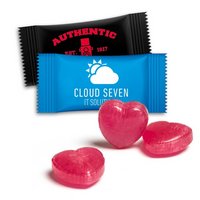 Herzbonbons im Flowpack mit Werbung oder Logo