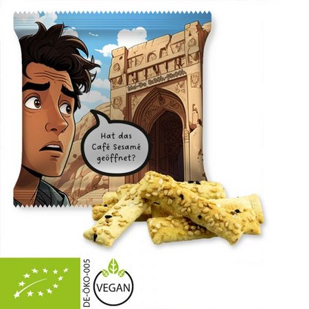Bio Sesam Stangen, ca. 30g, Maxi-XL-Tüte bedruckt mit Logo