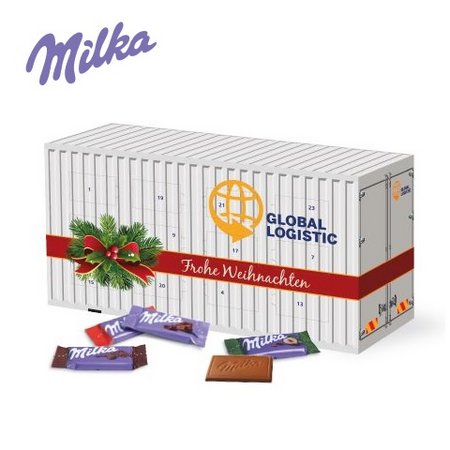 3D Adventskalender Container mit Milka Schokolade mit Logo