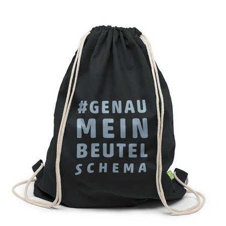 Baumwollrucksack MONTREAL schwarz 40 x 50 cm Bio mit Kordelzug mit eigenem Logo