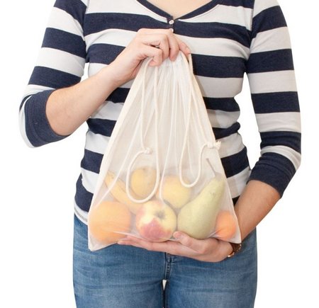 Mehrweg-Obst- und Gemüsebeutel 30 x 40 cm Mumbai mit Zugkordel mit Logo