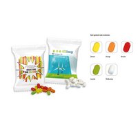 Bunte Frucht-Pfefferminzdragees 5g in Werbetütchen bedruckt mit Logo