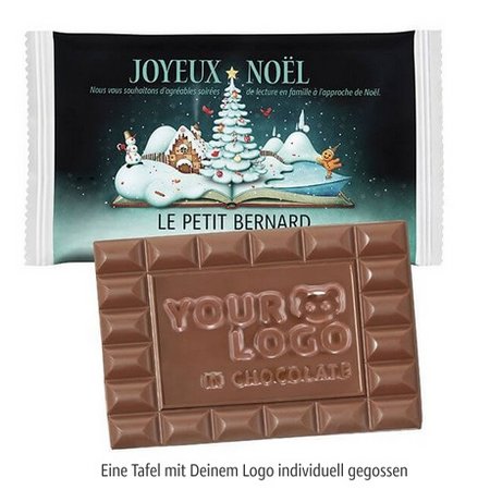 Schoko-Sondermotiv XL Flowpack weißes Papier mit Logo