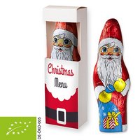Bio Schoko Weihnachtsmann 75g Faltschachtel mit Sichtfenster und Logo