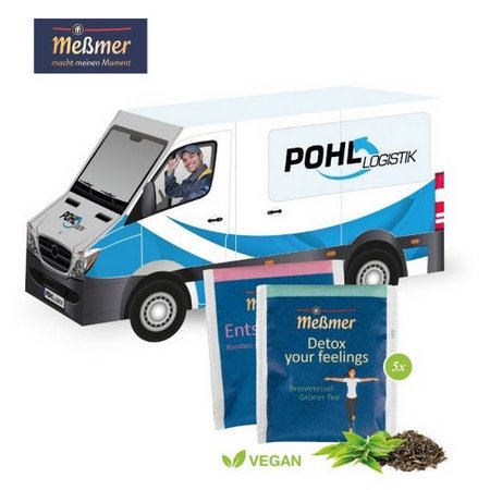 3D Präsent Transporter mit Meßmer Tee mit Logo