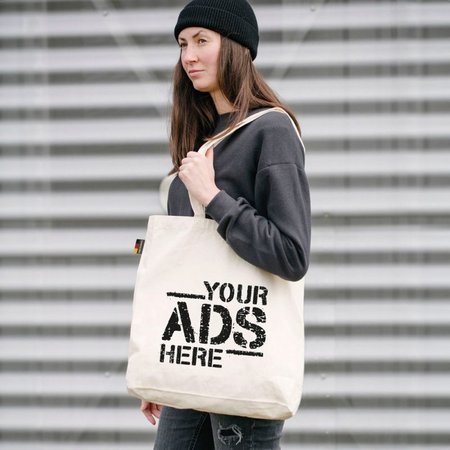  Baumwolltasche LEIPZIG 38 x 42 x 10 cm mit langen Henkeln und Bodenfalte, Made in Germany mit eigenem Logo