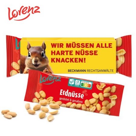 Lorenz Erdnüsse im Werbeschuber mit Logo