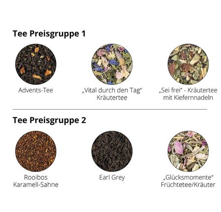 Reagenzglas aus Kunststoff Füllung Tee verschiedene Sorten