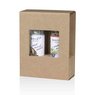 Holz-Aufsteller mit Mini Mühlen im Schuber als Werbegeschenk