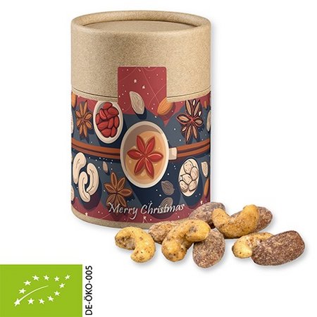 Bio Zimt-Mandel Vanille-Cashew Mix ca. 80g Biologisch abbaubare Eco Pappdose mit Logo