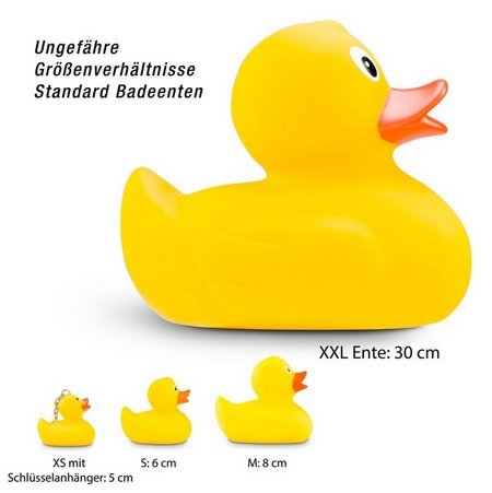 Größenvergleich Badeente Emma XS mit Schlüsselanhänger 