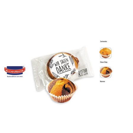 Mini Muffin 1 Stück im Flowpack bedruckt mit Logo